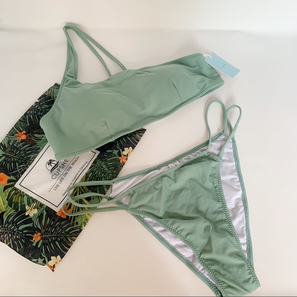 Cupshe Other - CUPSHE Bikini Green One Shoulder High Waist